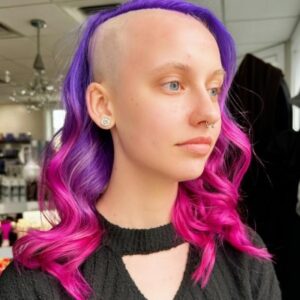 dark purple to pink ombre with shaved front
