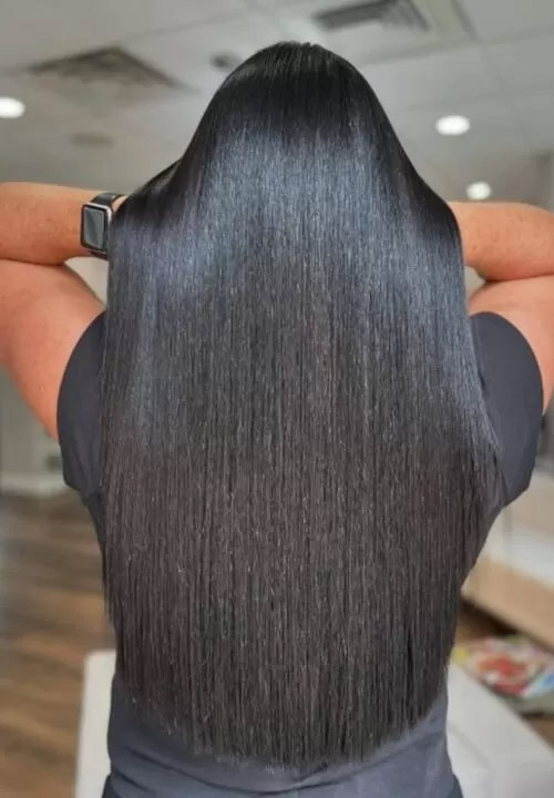 woman with smooth hair after keratin treatment